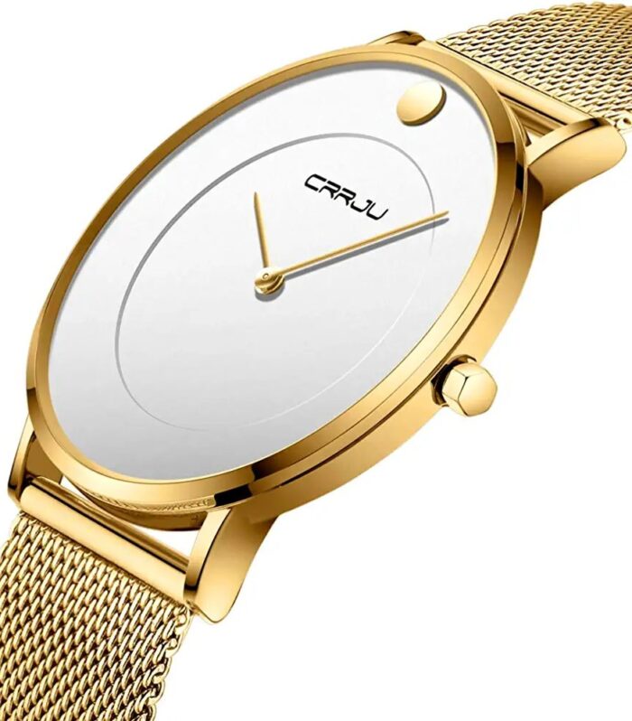 CRRJU Gold Men Ultra Thin Minimalist Quartz Watch