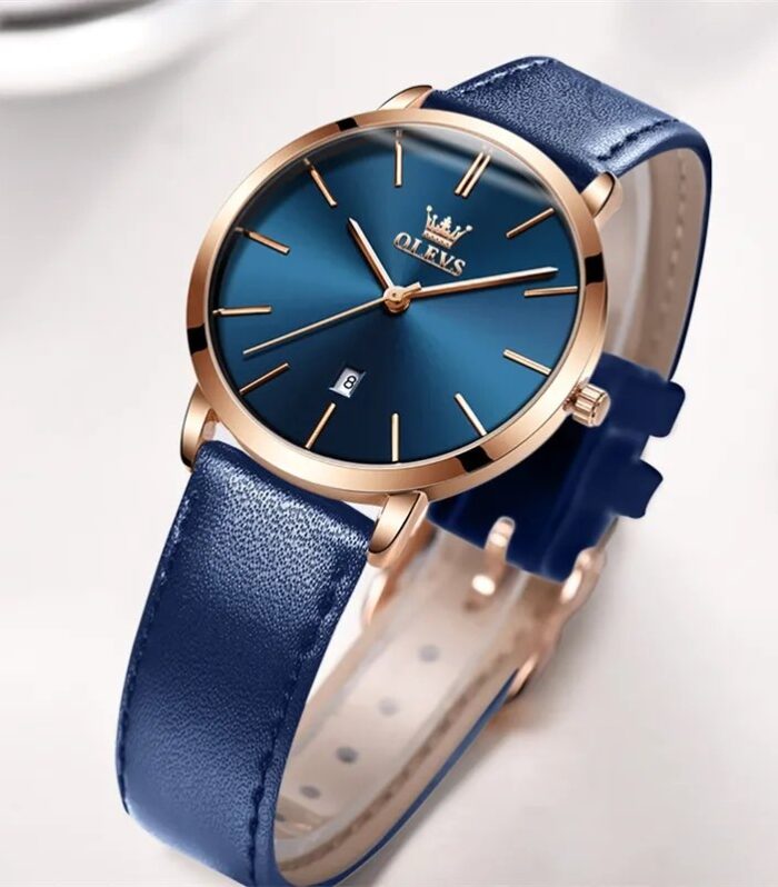 OLEVS Blue Leather Ladies Watch
