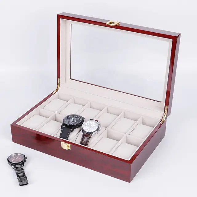 12 Slots Maroon Wood Mahogany Watch Storage Box/Organizer
