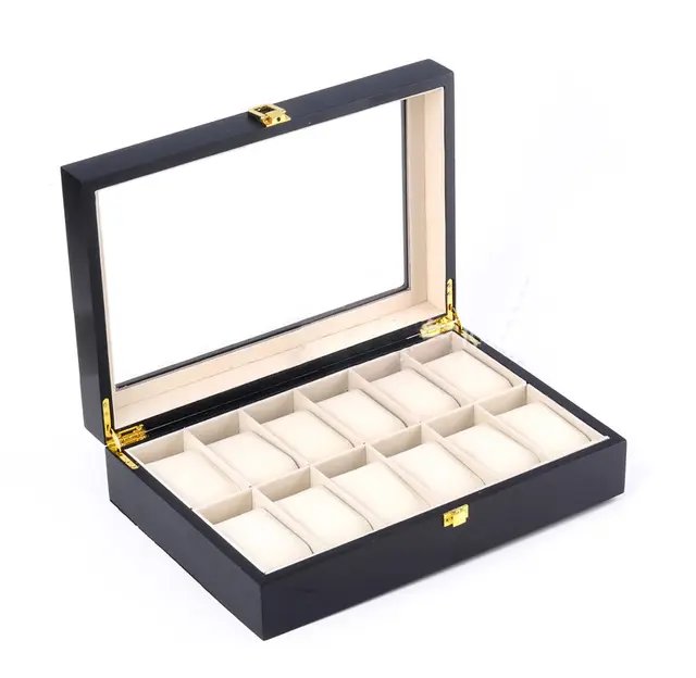 12 Slots Black Wood Mahogany Watch Storage Box/Organizer