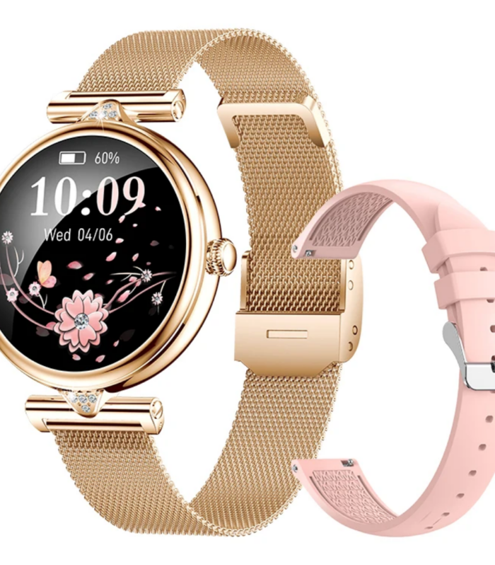 AK73 Ladies Rose Gold Mesh Pink Smart Watch