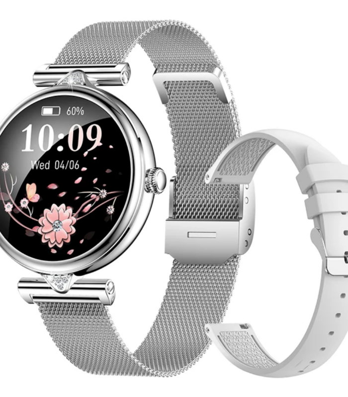 AK73 Ladies Silver Ladies Mesh Grey Rubber Smart Watch